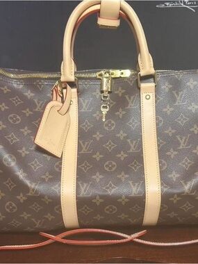 Louis Vuitton Monogram Canvas Travel Bag in Brown & Natural Leather